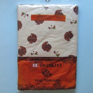 New Be Thankful Turkey Motif Thanksgiving Oblong Vinyl Tablecloth 52” x 70”